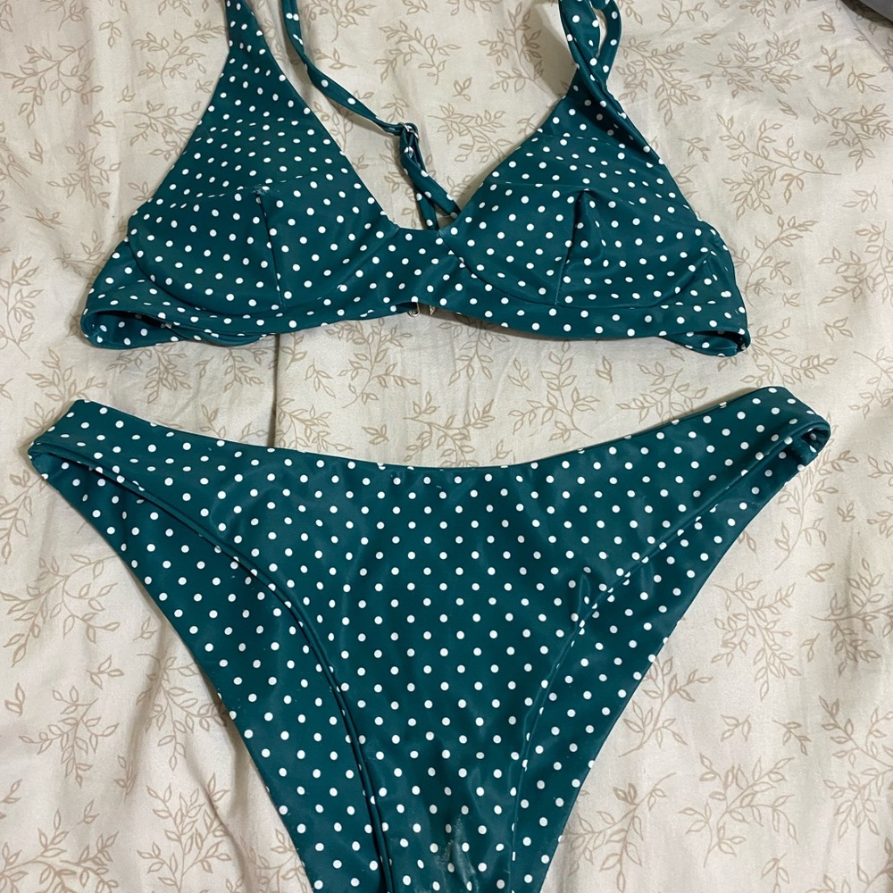 green polka dot bikini